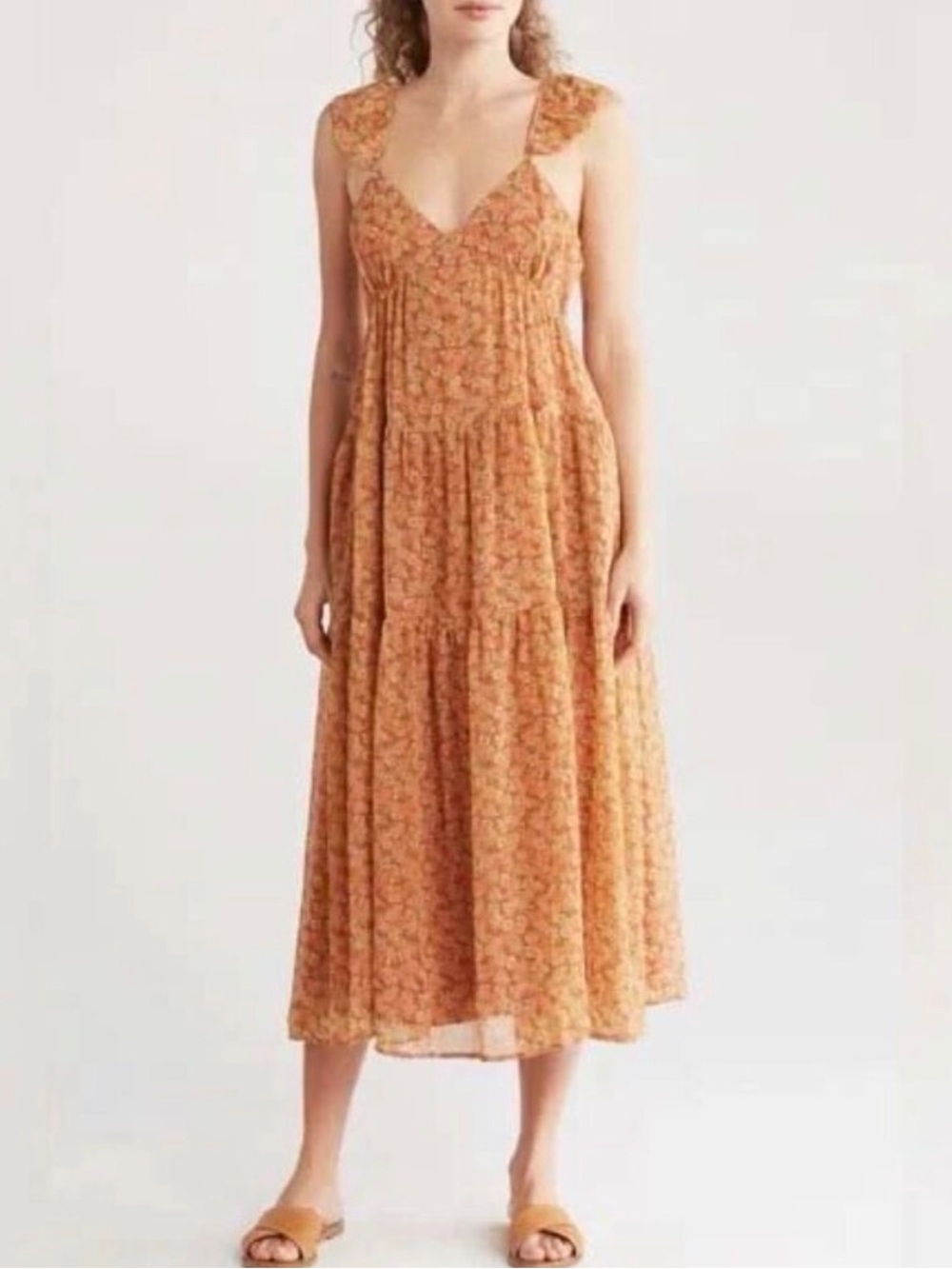 Madewell Rust Floral Midi Dress with Tie Straps